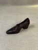 Em estoque cm salto grosso slip-on boca profunda sola macia sapatos de um só sapato feminino sola silenciosa novo preto salto alto sapatinhos de couro feminino