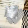 Pijama listrado simples transfronteiriço feminino primavera e outono novo manga comprida casual solto estudante doce casa roupas terno