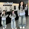 Conjunto para niña, nueva colección otoño 2026, elegante estilo preppy infantil, conjunto de dos piezas, ropa de otoño, pantalones de pierna ancha, conjunto de dos piezas