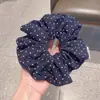 Goma para el Pelo de Lunares Azul Oscuro Retro de Alta Calidad Elástica Cuerda para Recoger el Pelo Versátil Coreana Cola de Caballo Moño