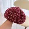 Boina gruesa con línea dorada estilo Xiao Xiang, flor grande, sombrero de pintor octagonal para niños en otoño, sombrero de azafata pequeño de temperamento para la cara