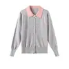 Cárdigan de Punto con Cuello Polo Francés para Mujer, Manga Larga, Solapa, Bloqueo de Color, Prenda Base 2025 Nueva Elegante Ropa Interior