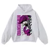 Moletom com capuz estampado, desgastado e lavado com textura vintage, estilo oversized solto street style, moletom unissex para vendas transfronteiriças