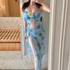 Nuevo Traje de Baño Bikini para Mujer, Top de Tubo Retro Mariposa, Falda Larga de Verano, Deseo Puro, Cintura Ajustada, Set de Tres Piezas Dividido Adelgazante