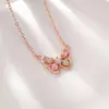 Yilu Color Plata Turmalina Plata de Ley S925 Chapado en Oro Rosa Mariposa Cuenta Redonda Marquise Incrustado Juego de Collar Cadena Colgante