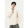 Resumindo sensação preguiçosa estilo outono e inverno roupa solta gola semi-alta suéter de tricô trança de cabo marca da moda estilo old money masculino zíper