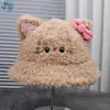 Nuevo Sombrero de Pescador de Ala Pequeña Cálido de Felpa Dulce y Lindo Decorado con Lazo para Viajes al Aire Libre