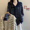 Suéter de Rayas Contrastantes Estilo Perezoso Conjunto de Dos Piezas Suéter Grueso y Cálido de Punto con Diseño de Chal