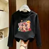 Camiseta de algodão puro para meninas, nova blusa básica de manga comprida para outono, top para primavera e outono para crianças mais velhas, gola redonda, roupa casual versátil
