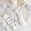 Calcetines Cortos para Mujer para Primavera y Verano, Calcetines de Algodón Delgados Completamente Blancos con Lazo, Encaje Rayado, Estilo Lindo Japonés, Calcetines de Media Caña para Estudiantes JK