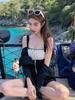 Corea del Sur Estilo Ins Lindo Femenino Talla Pecho Hongo Borde Volante Simple Tirantes Unidos Traje de Baño de Alta Gama para Mujeres