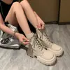 Botas Martin de Charol para Mujer, Nuevo Estilo Otoño, Punta Redonda, Suela Gruesa, Tacón Alto, Cierre de Cremallera Trasera, Con Cordones, Botines Casuales