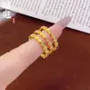 Anillo de Trébol de Cuatro Hojas Brillante CNC de Precisión Guan Guan, Diseño Único, Dorado Brillante, Anillo para Dedo Índice de Lujo Ligero para Mujer, Anillo Chapado en Oro Cobre