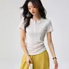 Camiseta Henley de Manga Corta para Mujer con Cuello Henley y Media Botonadura, Hecha de Algodón Tencel Lyocell, Fresca para el Verano, Nuevo Estilo 2026, Top de Hombro Regular