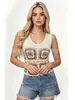 Colete de crochê para férias de verão, colete floral de crochê estilo granny square vintage para mulheres, top sem mangas com decote V vazado estilo étnico