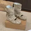 Botas Sandálias Meia-Canela Estilo Ballet Aumentadoras de Altura Femininas 2026 Nova Chegada de Verão Uso Dupla Face Laço Removível Botas com Punho de Perna Empilhado