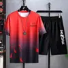 Traje Deportivo Casual de Seda de Hielo con Degradado 2026 Nuevo Conjunto de Dos Piezas para Estudiantes Jóvenes Hombres Camiseta de Manga Corta y Pantalones Cortos