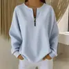 Top de Punto Rayado con Cremallera de Manga Larga Otoño/Invierno 2026 Transfronterizo Europeo y Americano, Camiseta Casual Versátil de Hombro Caído Adelgazante con Cuello Redondo para Mujer