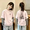 Camiseta básica de algodón puro a rayas y patchwork de manga larga para otoño, nueva, para niñas, top casual y elegante estilo coreano