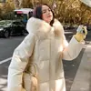 Chaqueta de plumón estilo coreano para mujer, longitud media, cuello grande de pelo, para chica universitaria, nueva, de invierno, engrosada, holgada, chaqueta de algodón de invierno