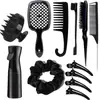 Set de Peines de Peluquería de 12 Piezas, Producto Popular Transfronterizo, Incluye Peine de Cola, Peine Hueco Voluminizador, Peine Alisador, Botella Rociadora y Set de Gomas para el Cabello