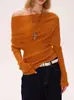 MOKACAKE2026 Otoño/Invierno Nuevo Suéter de Punto de Lana para Mujer Naranja-Naranja Hombro Diagonal Un Solo Hombro Estilo Perezoso Sentido del Diseño Top