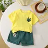 Traje de Verão para Meninos 2025 Novo Estilo Roupas Bonitas para Crianças Bebês Conjunto Casual de Duas Peças de Manga Curta Tendência