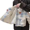 Conjunto de outfit de otoño e invierno para niñas 2026 nuevo y elegante chaqueta acolchada acolchada y jeans con forro polar conjunto de dos piezas para niños pequeños