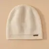 Gorro de Invierno 100% Cachemira Pura Doble Capa Borde Enrollado Tejido Sin Costuras Gorro de Cachemira para Mujer Cálido Gorro de Lana para Exteriores Frío