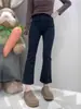 Nuevos Jeans Acampanados Negros de Cintura Alta Talla Grande para Mujer Otoño 2025, Pantalones Acampanados Crop Adelgazantes para Talla Grande