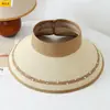 Sombrero de Paja Estilo Nuevo con Parte Superior Abierta, Colores Mixtos y Pedrería, Sombrero Plegable de Ala Ancha para Protección Solar, Sombrero de Parte Superior Abierta