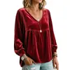 Otoño 2026 Comercio Exterior Europeo y Americano Transfronterizo Nueva Ropa de Mujer Cuello en V Encaje Terciopelo Casual Holgada Manga Larga Blusa Camisa