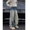 Exclusivo para Comércio Transfronteiriço Jeans Masculino Estilo Americano Novo Outono/Inverno, Modelagem Solta, Calça Reta Larga com Efeito Degradê para Homens
