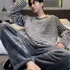 Pijama Pijama de Coral Pijama Masculino Inverno Quente Manga Longa Primavera Outono e Inverno Masculino Flanela Roupa de Casa Confortável