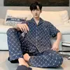 [Directo de fábrica] Pijamas para hombre de verano, nuevos, de algodón, manga corta, pantalones sueltos, talla grande, ropa exterior casual, ropa para el hogar