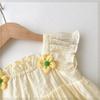 Camiseta de Muñeca para Niña Coreana Moda Suelta Bebé Elegante Top de Manga Corta para Niños con Estampado de Flores Amarillas