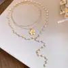 Collar de Flor con Goteo de Aceite y Perlas, Cadena para Clavícula de Lujo Ligero y Alta Gama, Diseño de Nicho, Accesorio de Cuello Versátil para Mujer, Venta al por Mayor