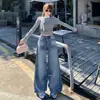 Outono de 2026 Novos Calças de Pernas Largas Jeans Feminino Calças de Pernas Retas Jeans Azul Vintage Calças Longas Comprimento Estendido Suporte Dropshipping