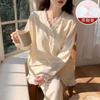 Pijama de Algodón Nube para Primavera y Otoño con Almohadillas en el Pecho para Mujer Manga Larga 2025 Nuevo Dulce Encaje Ropa de Casa Otoño e Invierno