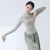 Top Clásico de Danza Ajustado de Manga Larga con Diseño sin Dedos y Abertura, Versátil Top de Danza de Cuello Alto para Mujer, Adecuado para el Uso Diario