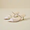 2026 Nuevo Estilo Medias Zapatilla Punta Abierta Punta Fina Tacones Altos con Pedrería para Mujer, Sandalias de Tacón Fino Estilo Francés con Puntos