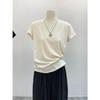 Camiseta Lila Estilo Coreano Cuello en V Suave Copo de Nieve Lino Algodón para Mujer Holgada Manga Corta Verano Elegante Versátil Top Camiseta Básica