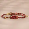 Pulsera Roja de Hilo Estilo Chino para Hombres y Mujeres, con las Ocho Deidades Guardianas, Se Puede Ensartar con Cuentas, Pulseras de Pareja Tejidas para la Buena Suerte