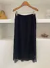 Falda Larga Recta de Encaje Plisado Estilo Nuevo Verano 2026 para Mujer, Color Puro, Cintura Alta, Elegante, Moderna, Versátil, Adelgazante