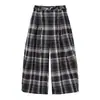 Calça Xadrez Wide Leg Plissada com Amarração na Cintura Vintage Outono COMOS CMS 2026 para Mulheres, Calça Casual Solta 260072