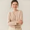 Novo Cardigã de Caxemira para Bebês Outono e Inverno para Mulheres, Casaco Suéter Canelado com Decote em V, Peça de Cima Solta de Caxemira para Usar por Cima