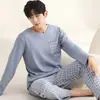 [Venta al por mayor de fábrica] Pijama de punto para hombre, Otoño, Manga larga y pantalón largo 6535, Corte holgado, Estampado, Tallas grandes, Juego de dos piezas L-4X