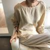 Camisa de Verano Estilo Coreano, Suave y Casual, Simple para el Día a Día, Blusa Versátil Vintage con Cuello Redondo y Mangas Abullonadas para Mujer, En Stock
