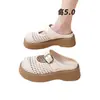 Sandalias cerradas para mujer estilo Birkenstock de suela gruesa 2026 nuevo modelo caladas de verano de malla tejida transpirables slip-on para mujer