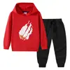 Nova coleção primavera e outono 2023 roupas infantis transfronteiriças conjunto de duas peças com moletom com capuz e calça infantil terno de algodão de manga longa para bebê
